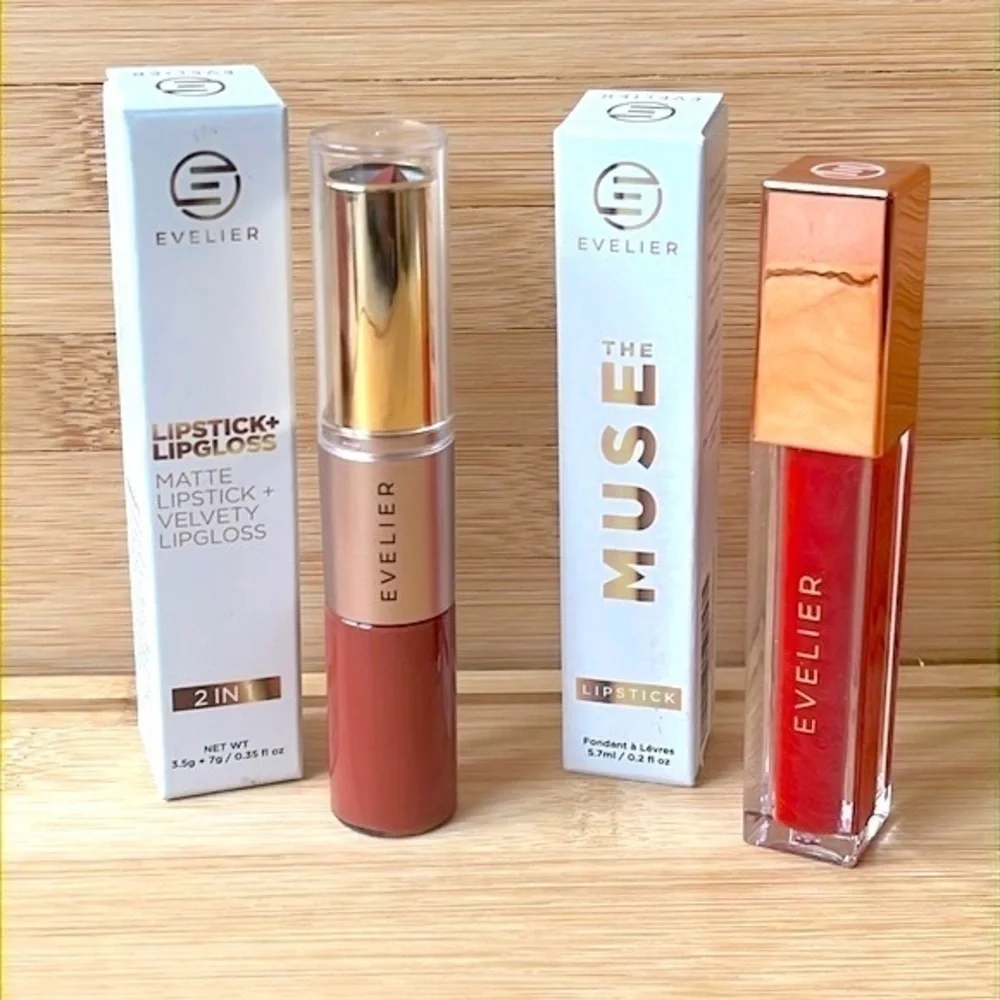 Brand New Evelier Set of 2 Lipstick Lip Gloss Pigmented Hydrating Coverage Shine